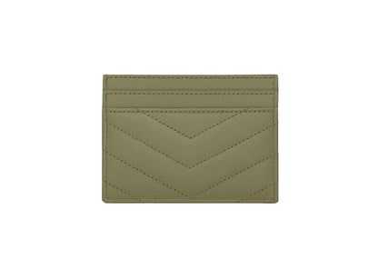 Saint Laurent Cassandre Matelasse (5 Card Slot) Card Holder Grain de Poudre Embossed Light Sage