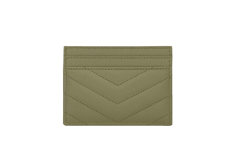 Saint Laurent Cassandre Matelasse (5 Card Slot) Card Holder Grain de Poudre Embossed Light Sage