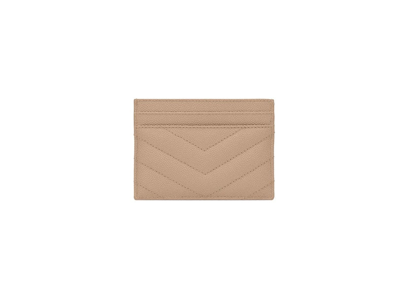Saint Laurent Cassandre Matelasse Card Case in Grain De Poudre Embossed Leather Dark Beige