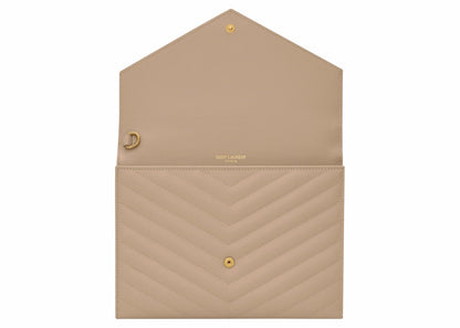 Saint Laurent Cassandre Matelasse Flap Pouch In Quilted Embossed Leather Dark Beige