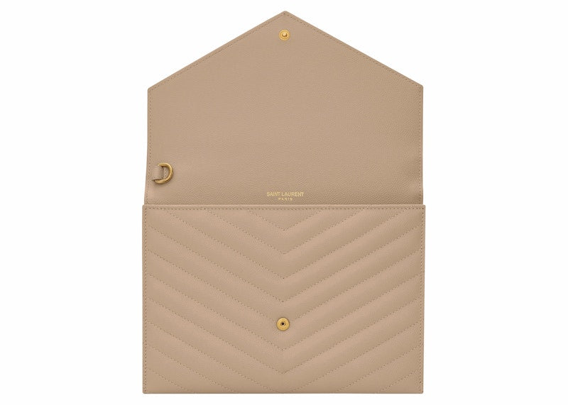 Saint Laurent Cassandre Matelasse Flap Pouch In Quilted Embossed Leather Dark Beige