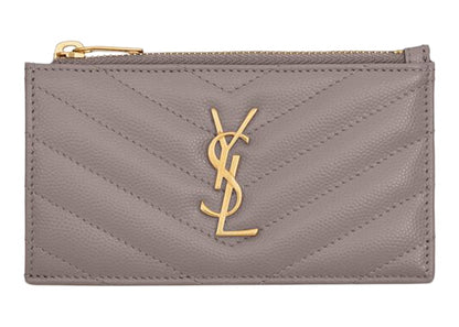 Saint Laurent Cassandre Matelasse Zipped Fragments Card Case De Poudre Embossed Fog