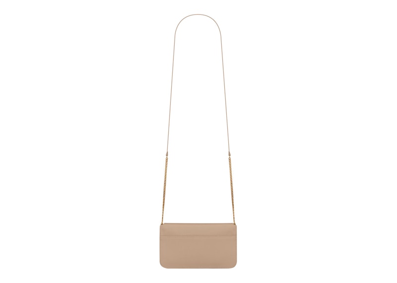 Saint Laurent Cassandre Phone Holder With Strap In Smooth Leather Dark Beige