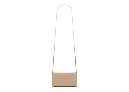 Saint Laurent Cassandre Phone Holder With Strap In Smooth Leather Dark Beige