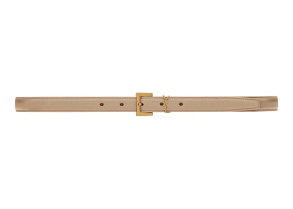Saint Laurent Cassandre Thin Belt with Square Buckle in Box Saint Laurent Leather Dark Beige