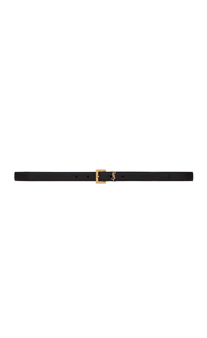 Saint Laurent Cassandre Thin Belt with Square Buckle in Grained Leather Black