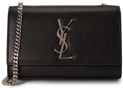Saint Laurent Chain Kate Textured Leather Interlocking Metal YSL Signature Small Black