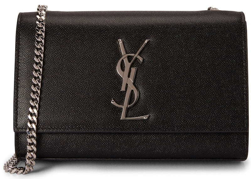Saint Laurent Chain Kate Textured Leather Interlocking Metal YSL Signature Small Black
