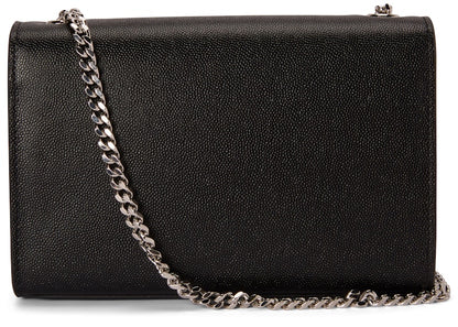 Saint Laurent Chain Kate Textured Leather Interlocking Metal YSL Signature Small Black