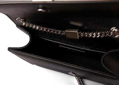 Saint Laurent Chain Kate Textured Leather Interlocking Metal YSL Signature Small Black