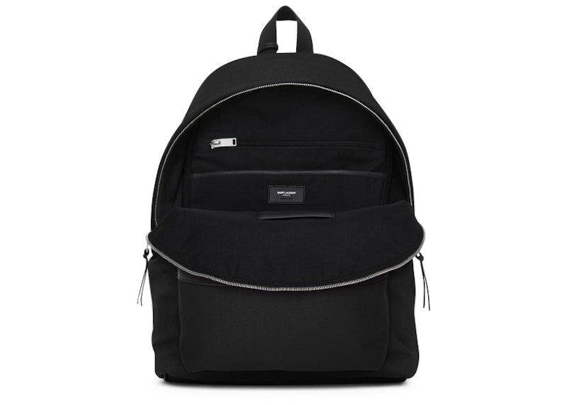 Saint Laurent City Canvas Backpack Canvas Silver-tone Black