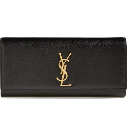 Saint Laurent Kate Clutch Grain De Poudre Gold-tone Black