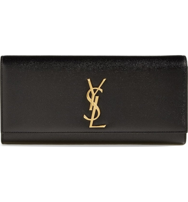 Saint Laurent Kate Clutch Grain De Poudre Gold-tone Black
