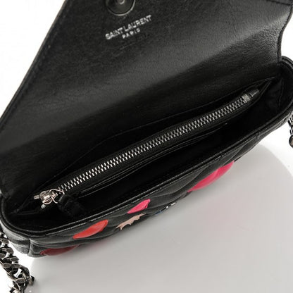 Saint Laurent College Chain Wallet Matelasse Hearts Black/Multicolor
