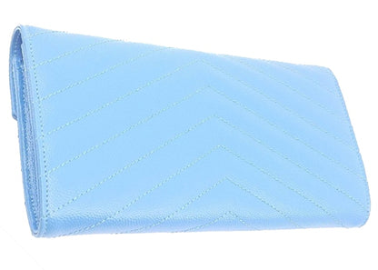 Saint Laurent College Flap Wallet Chevron Gold-tone Blue Clair