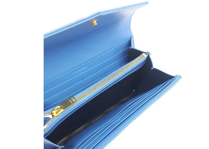 Saint Laurent College Flap Wallet Chevron Gold-tone Blue Clair