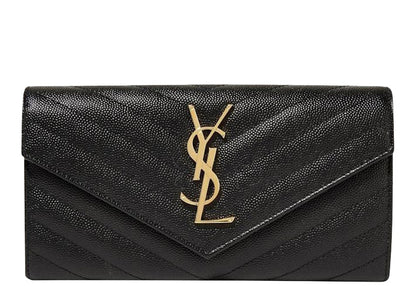 Saint Laurent College Flap Wallet Matelasse Large Black