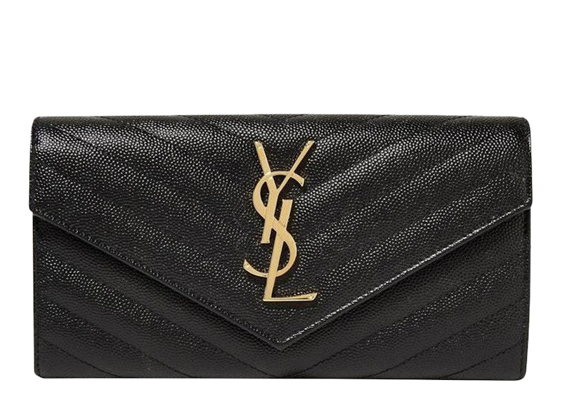 Saint Laurent College Flap Wallet Matelasse Large Black