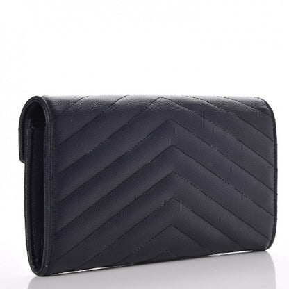 Saint Laurent College Flap Wallet Matelasse Large Navy