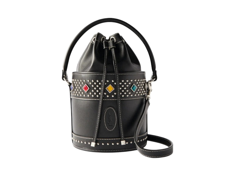Saint Laurent Crystal Leather Bucket Bag Black