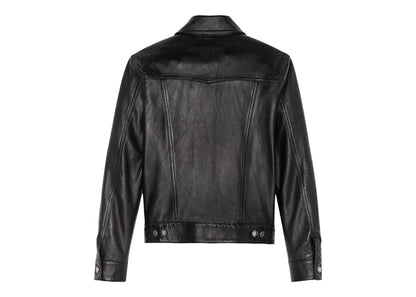 Saint Laurent Denim-Style Lambskin Leather Jacket Black