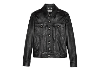 Saint Laurent Denim-Style Lambskin Leather Jacket Black