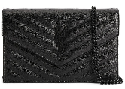 Saint Laurent Envelope Chain Wallet Grain De Poudre Black