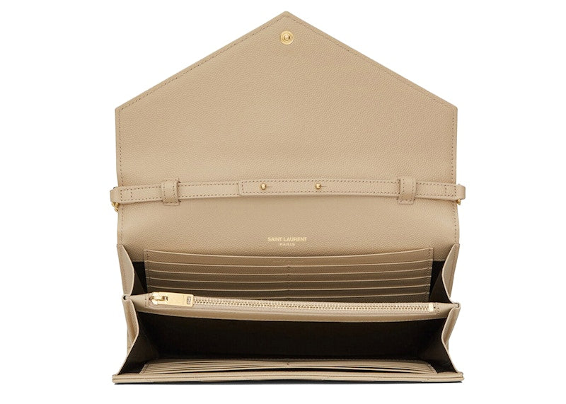 Saint Laurent Envelope Chain Wallet Grain De Poudre Gold-tone Powder