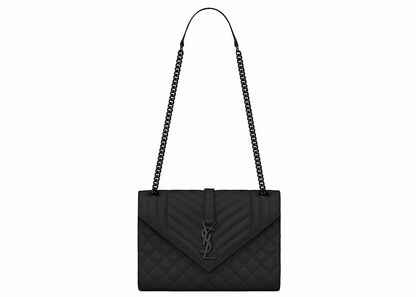 Saint Laurent Envelope Grain de Poudre Embossed Mix Matelasse Medium Matte Black