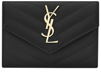 Saint Laurent Envelope Wallet Matelasse Grain de Poudre Small Black