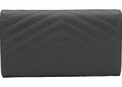 Saint Laurent Flap Wallet Large Monogram Grain De Poudre Storm Grey