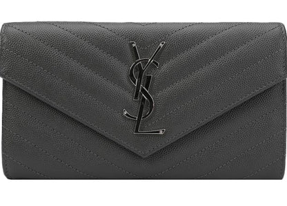 Saint Laurent Flap Wallet Large Monogram Grain De Poudre Storm Grey