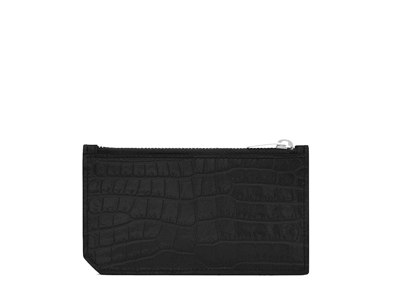 Saint Laurent Fragments Zipped Card Case Crocodile Embossed Shiny Leather Black