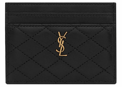 Saint Laurent Gaby Card Case In Quilted Lambskin Noir