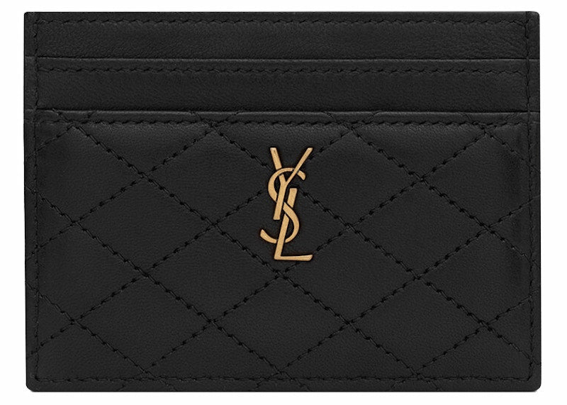 Saint Laurent Gaby Card Case In Quilted Lambskin Noir