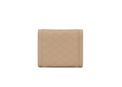Saint Laurent Gaby Compact Tri-Fold Wallet In Quilted Lambskin Dark Beige