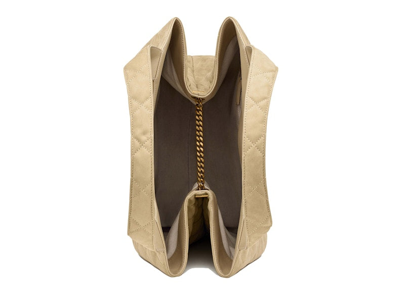 Saint Laurent Icare Maxi Shopping Bag Quilted Nubuck Suede Beige