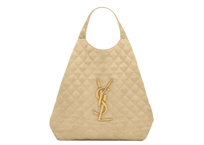 Saint Laurent Icare Maxi Shopping Bag Quilted Nubuck Suede Beige