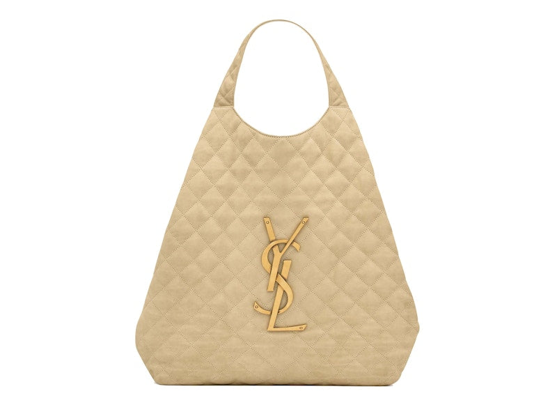 Saint Laurent Icare Maxi Shopping Bag Quilted Nubuck Suede Beige
