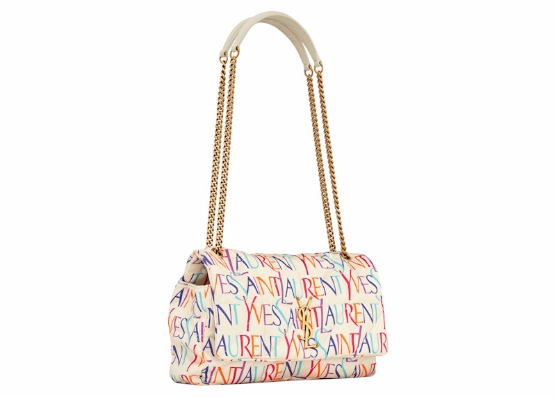 Saint Laurent Jamie Chain Bag Carre Rive Gauche In Printed Silk Medium Blanc Multicolor