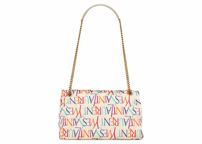 Saint Laurent Jamie Chain Bag Carre Rive Gauche In Printed Silk Medium Blanc Multicolor