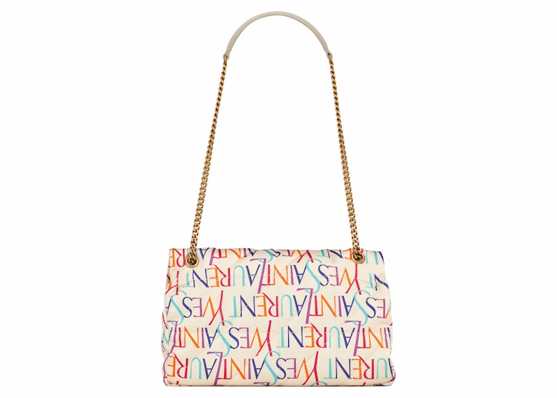 Saint Laurent Jamie Chain Bag Carre Rive Gauche In Printed Silk Medium Blanc Multicolor