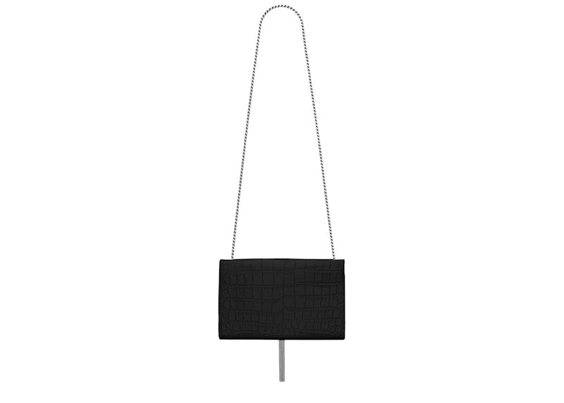 Saint Laurent Kate Crossbody Embossed Crocodile Tassle Medium Black