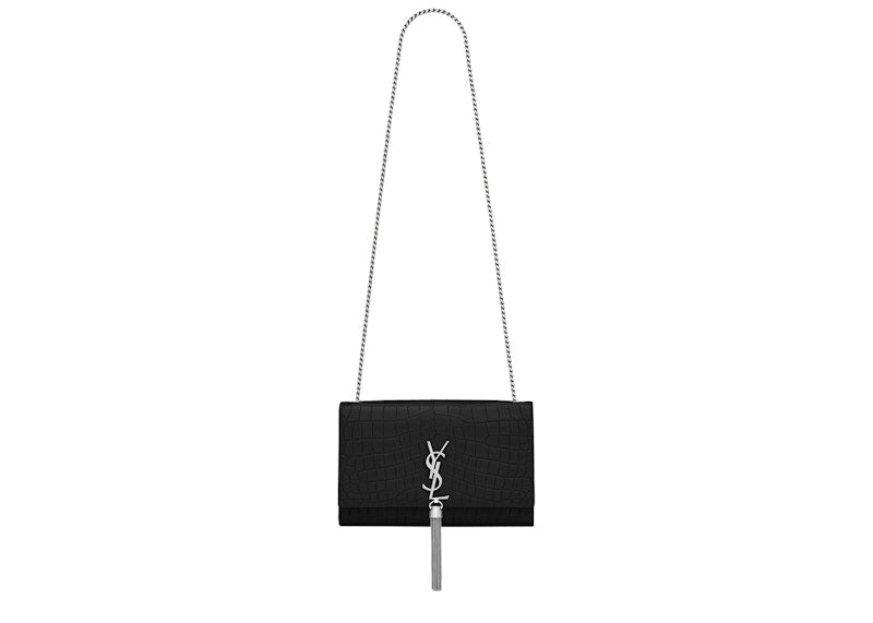 Saint Laurent Kate Crossbody Embossed Crocodile Tassle Medium Black