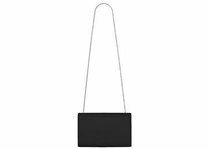 Saint Laurent Kate Medium Chain Bag Grain De Poudre Textured Calfskin Leather Silver-tone Black