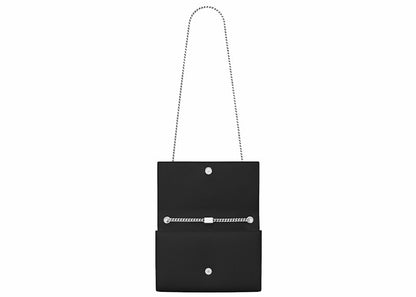 Saint Laurent Kate Medium Chain Bag Grain De Poudre Textured Calfskin Leather Silver-tone Black