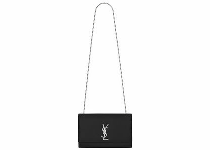 Saint Laurent Kate Medium Chain Bag Grain De Poudre Textured Calfskin Leather Silver-tone Black