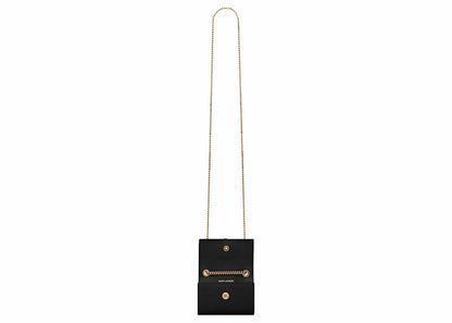Saint Laurent Kate Tassel Airpods Micro Bag In Embossed Leather Noir