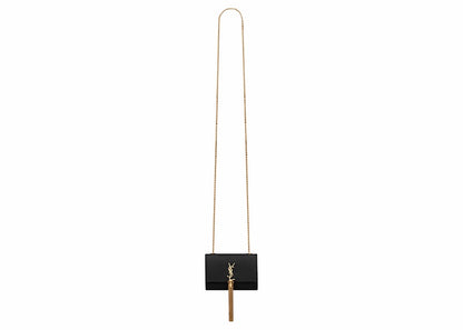 Saint Laurent Kate Tassel Airpods Micro Bag In Embossed Leather Noir