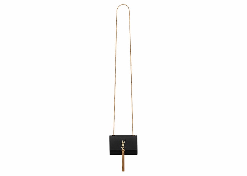 Saint Laurent Kate Tassel Airpods Micro Bag In Embossed Leather Noir